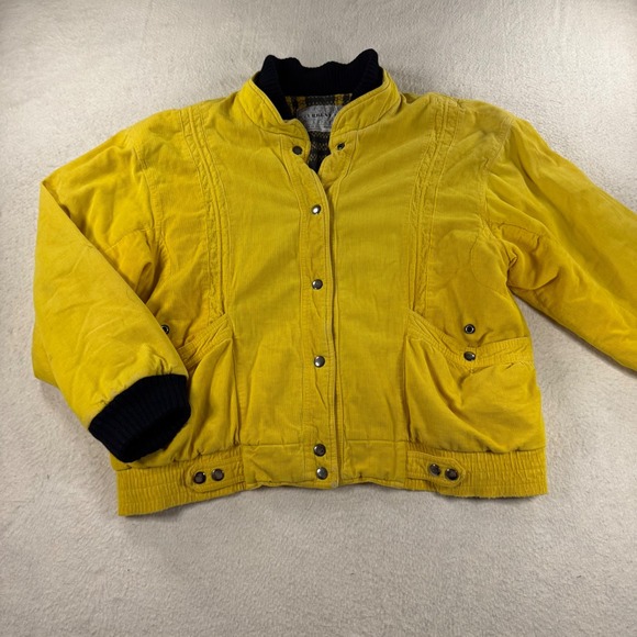 Outerwear Current Seen VTG 1990s Yellow Corduroy Bomber Jacket Plaid Lined Coat - Picture 1 of 13